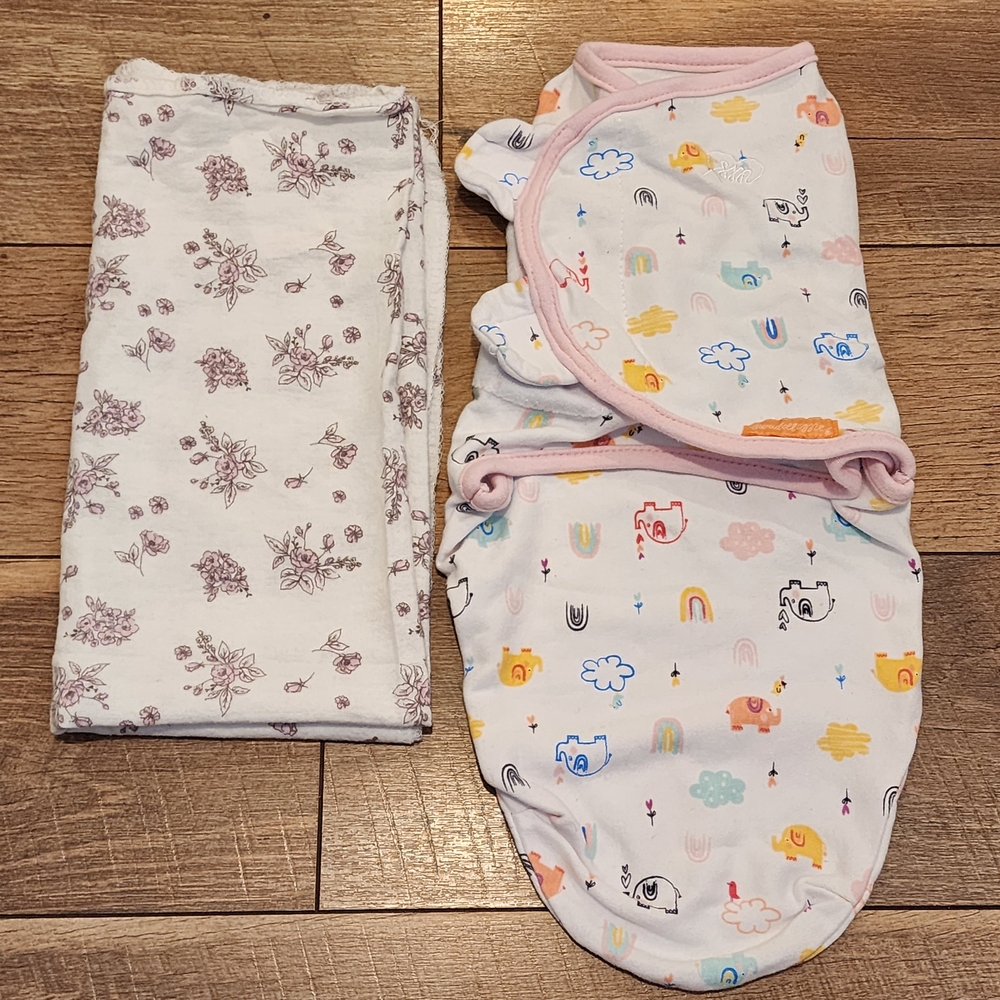 Baby Swaddle with Fun Prints and Blanket w/ Floral Prints Set